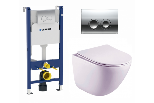 Комплект 3 в 1 инсталляция Geberit Duofix + Подвесной унитаз Esbano Lotus + кнопка хром Delta21 в современном стиле