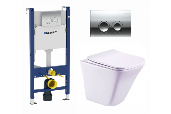 Комплект 3 в 1 инсталляция Geberit Duofix + Подвесной унитаз Esbano Luchena-C + кнопка хром Delta21 в современном стиле