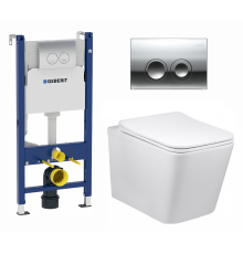 Комплект 3 в 1 инсталляция Geberit Duofix + Подвесной унитаз Vincea Q-Line + кнопка хром Delta21 в современном стиле