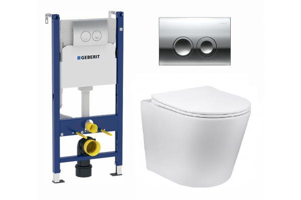 Комплект 3 в 1 инсталляция Geberit Duofix + Подвесной унитаз Vincea Piatti + кнопка хром Delta21 в современном стиле