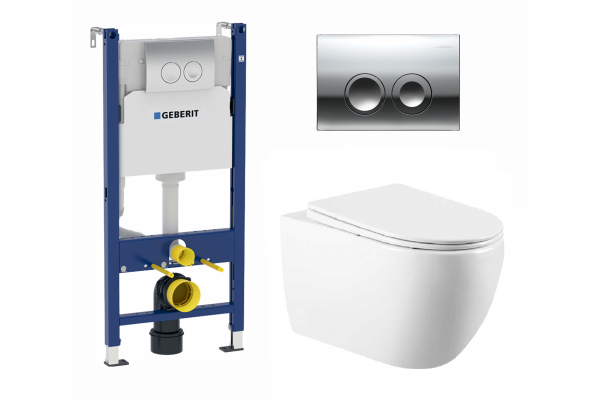 Комплект 3 в 1 инсталляция Geberit Duofix + Подвесной унитаз Vincea Evo + кнопка хром Delta21 в современном стиле