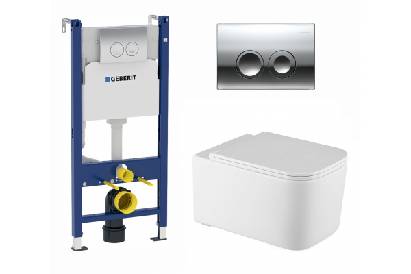 Комплект 3 в 1 инсталляция Geberit Duofix + Подвесной унитаз Vincea Ultra Rimless + кнопка хром Delta21  в современном стиле