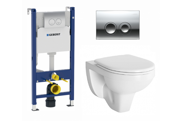 Комплект 3 в 1 инсталляция Geberit Duofix + Подвесной унитаз Berges Wasserhaus Gamma + кнопка хром Delta21 в современном стиле
