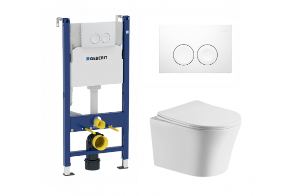 Комплект 3 в 1 инсталляция Geberit Duofix Delta + Подвесной унитаз Cerutti Spa Adige Aria CT7837 с кнопкой смыва в современном стиле