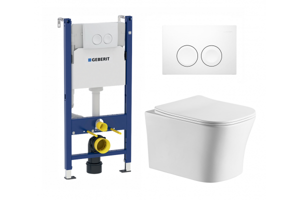 Комплект 3 в 1 инсталляция Geberit Duofix Delta + Подвесной унитаз Cerutti Spa Marmolada Aria CT7778 с кнопкой смыва в современном стиле