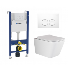 Комплект 3 в 1 инсталляция Geberit Duofix Delta + Подвесной унитаз Ceramica Nova Metric Rimless CN3007 с кнопкой смыва в современном стиле