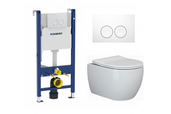 Комплект 3 в 1 инсталляция Geberit Duofix Delta + Подвесной унитаз Ceramica Nova Play CN3001 с кнопкой смыва в современном стиле