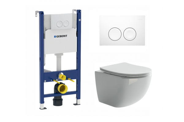 Комплект 3 в 1 инсталляция Geberit Duofix Delta + Подвесной унитаз Ceramica Nova Forma CN3009 с кнопкой смыва в современном стиле