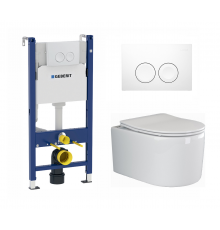Комплект 3 в 1 инсталляция Geberit Duofix Delta + Подвесной унитаз Ceramica Nova Moments CN3003 с кнопкой смыва в современном стиле