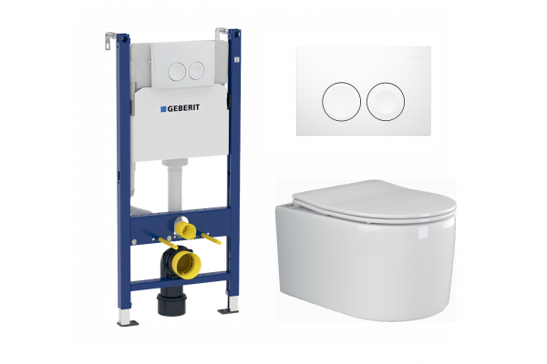 Комплект 3 в 1 инсталляция Geberit Duofix Delta + Подвесной унитаз Ceramica Nova Moments CN3003 с кнопкой смыва в современном стиле