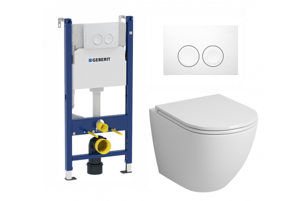 Комплект 3 в 1 инсталляция Geberit Duofix Delta + Подвесной унитаз Grossman GR-4455S с белой кнопкой в современном стиле
