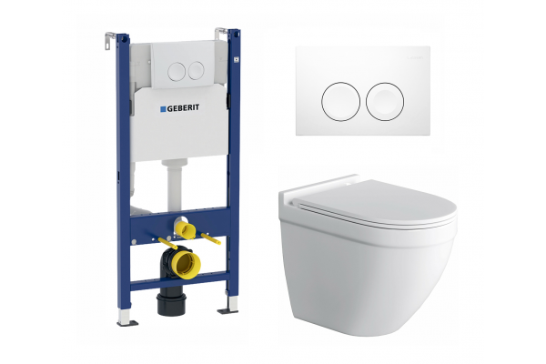 Комплект 3 в 1 инсталляция Geberit Duofix Delta + Подвесной унитаз Owl 1975 Cirkel-H с кнопкой смыва  в современном стиле