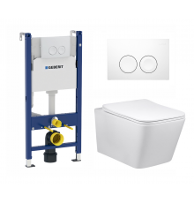 Комплект 3 в 1 инсталляция Geberit Duofix Delta + Подвесной унитаз Vincea Q-Line VT1-12 с кнопкой смыва  в современном стиле