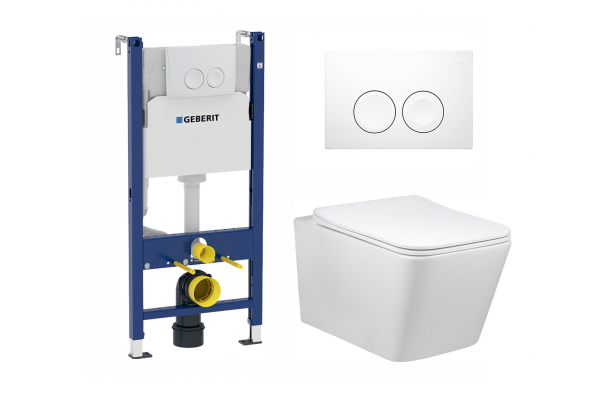 Комплект 3 в 1 инсталляция Geberit Duofix Delta + Подвесной унитаз Vincea Q-Line VT1-12 с кнопкой смыва  в современном стиле