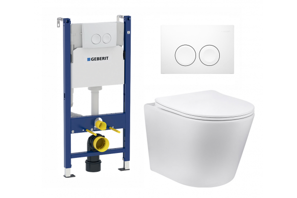 Комплект 3 в 1 инсталляция Geberit Duofix Delta + Подвесной унитаз Vincea Piatti VT1-11 с кнопкой смыва в современном стиле
