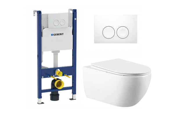 Комплект 3 в 1 инсталляция Geberit Duofix Delta + Подвесной унитаз Vincea Evo VT1-34 с кнопкой смыва в современном стиле
