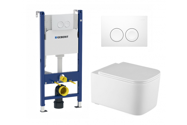 Комплект 3 в 1 инсталляция Geberit Duofix Delta + Подвесной унитаз Vincea Ultra Rimless VT1-32 с кнопкой смыва в современном стиле