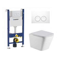 Комплект 3 в 1 инсталляция Geberit Duofix Delta + Подвесной унитаз WeltWasser Gelbach 004 GL-WT с кнопкой смыва в современном стиле
