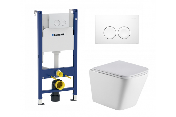 Комплект 3 в 1 инсталляция Geberit Duofix Delta + Подвесной унитаз WeltWasser Gelbach 004 GL-WT с кнопкой смыва в современном стиле