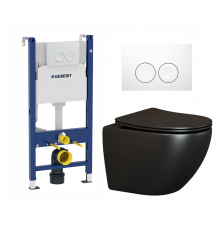 Комплект 3 в 1 инсталляция Geberit Duofix Delta + Подвесной унитаз Ceramica Nova Metropol CN4002MB с кнопкой смыва в современном стиле