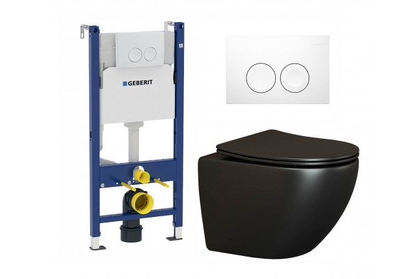 Комплект 3 в 1 инсталляция Geberit Duofix Delta + Подвесной унитаз Ceramica Nova Metropol CN4002MB с кнопкой смыва в современном стиле