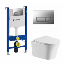 Комплект 3 в 1 инсталляция Geberit Duofix UP100 + Подвесной унитаз Cerutti Spa Adige Aria CT7837 + кнопка хром матовый в современном стиле