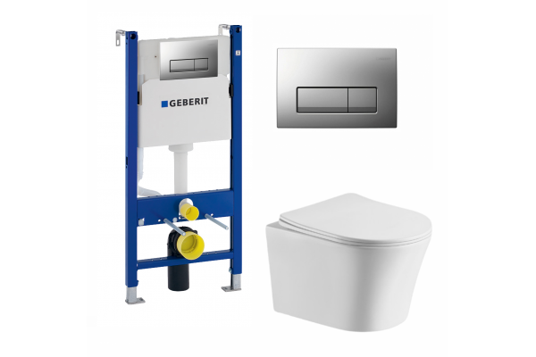 Комплект 3 в 1 инсталляция Geberit Duofix UP100 + Подвесной унитаз Cerutti Spa Adige Aria CT7837 + кнопка хром матовый в современном стиле