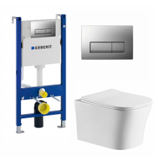 Комплект 3 в 1 инсталляция Geberit Duofix UP100 + Подвесной унитаз Cerutti Spa Marmolada aria CT7778 + кнопка хром матовый в современном стиле