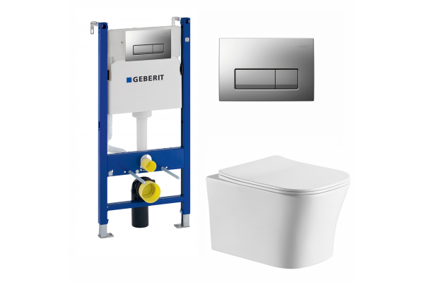 Комплект 3 в 1 инсталляция Geberit Duofix UP100 + Подвесной унитаз Cerutti Spa Marmolada aria CT7778 + кнопка хром матовый в современном стиле