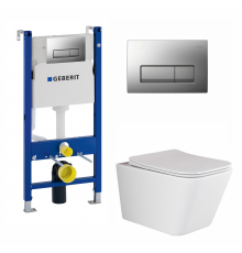 Комплект 3 в 1 инсталляция Geberit Duofix UP100 + Унитаз подвесной Ceramica Nova Metric Rimless CN3007 + кнопка хром матовый в современном стиле