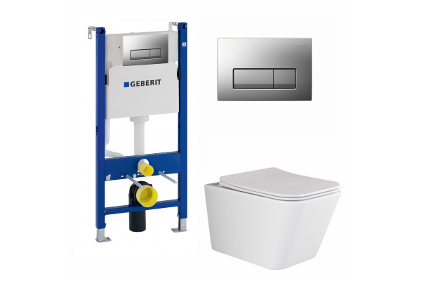 Комплект 3 в 1 инсталляция Geberit Duofix UP100 + Унитаз подвесной Ceramica Nova Metric Rimless CN3007 + кнопка хром матовый в современном стиле