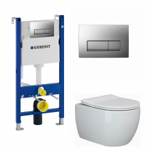 Комплект 3 в 1 инсталляция Geberit Duofix UP100 + Унитаз подвесной Ceramica Nova Play CN3001 + кнопка хром матовый в современном стиле
