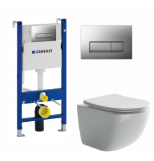 Комплект 3 в 1 инсталляция Geberit Duofix UP100 + Унитаз подвесной Ceramica Nova Forma CN3009 + кнопка хром матовый в современном стиле
