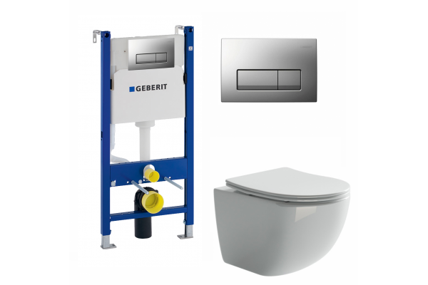 Комплект 3 в 1 инсталляция Geberit Duofix UP100 + Унитаз подвесной Ceramica Nova Forma CN3009 + кнопка хром матовый в современном стиле