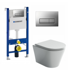 Комплект 3 в 1 инсталляция Geberit Duofix UP100 + Унитаз подвесной Ceramica Nova Forma CN3011 + кнопка хром матовый в современном стиле