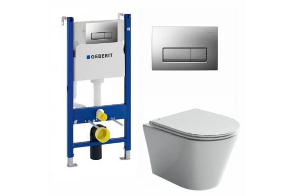 Комплект 3 в 1 инсталляция Geberit Duofix UP100 + Унитаз подвесной Ceramica Nova Forma CN3011 + кнопка хром матовый в современном стиле