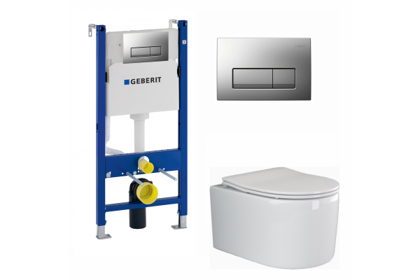 Комплект 3 в 1 инсталляция Geberit Duofix UP100 + Унитаз подвесной Ceramica Nova Moments CN3003 + кнопка хром матовый в современном стиле