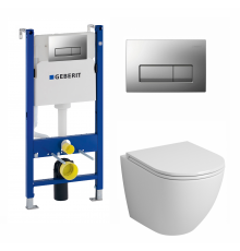 Комплект 3 в 1 инсталляция Geberit Duofix UP100 + Унитаз подвесной Grossman GR-4455S + кнопка хром матовый в современном стиле