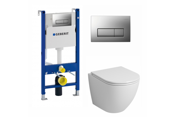 Комплект 3 в 1 инсталляция Geberit Duofix UP100 + Унитаз подвесной Grossman GR-4455S + кнопка хром матовый в современном стиле