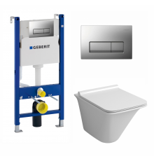 Комплект 3 в 1 инсталляция Geberit Duofix UP100 + Унитаз подвесной Grossman GR-4413S + кнопка хром матовый в современном стиле
