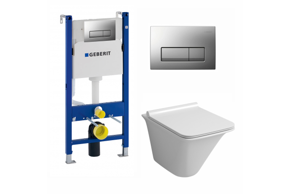 Комплект 3 в 1 инсталляция Geberit Duofix UP100 + Унитаз подвесной Grossman GR-4413S + кнопка хром матовый в современном стиле