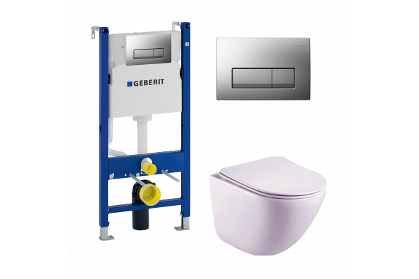 Комплект 3 в 1 инсталляция Geberit Duofix UP100 + Унитаз подвесной Esbano Lotus ESUPLOTUW + кнопка хром матовый в современном стиле