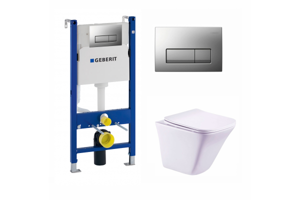 Комплект 3 в 1 инсталляция Geberit Duofix UP100 + Унитаз подвесной Esbano Luchena-C ESUPLUCHCW + кнопка хром матовый в современном стиле