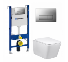 Комплект 3 в 1 инсталляция Geberit Duofix UP100 + Унитаз Vincea Q-Line VT1-12 + кнопка хром матовый в современном стиле