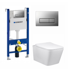 Комплект 3 в 1 инсталляция Geberit Duofix UP100 + Унитаз Vincea Q-Line VT1-12 + кнопка хром матовый в современном стиле