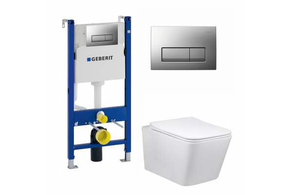 Комплект 3 в 1 инсталляция Geberit Duofix UP100 + Унитаз Vincea Q-Line VT1-12 + кнопка хром матовый в современном стиле