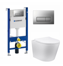 Комплект 3 в 1 инсталляция Geberit Duofix UP100 + Унитаз Vincea Piatti VT1-11 + кнопка хром матовый в современном стиле