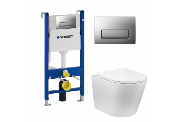 Комплект 3 в 1 инсталляция Geberit Duofix UP100 + Унитаз Vincea Piatti VT1-11 + кнопка хром матовый в современном стиле