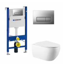 Комплект 3 в 1 инсталляция Geberit Duofix UP100 + Унитаз подвесной Vincea Evo VT1-34 + кнопка хром матовый в современном стиле