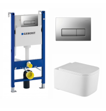 Комплект 3 в 1 инсталляция Geberit Duofix UP100 + Унитаз Vincea Ultra Rimless VT1-32 + кнопка хром матовый в современном стиле